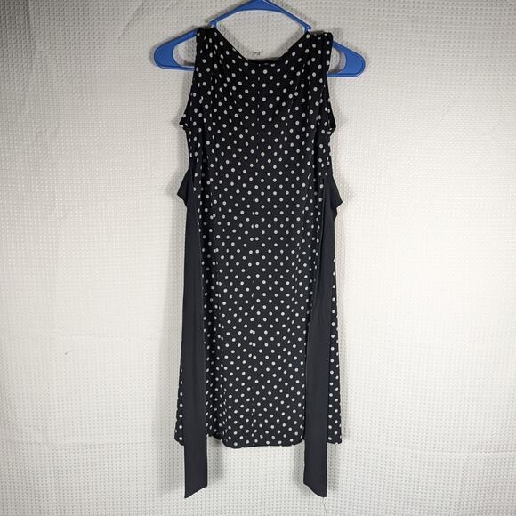 Chesley L Black White Polka Dot Sleeveless Dress Tie Waist Retro Style Knee - Picture 2 of 4